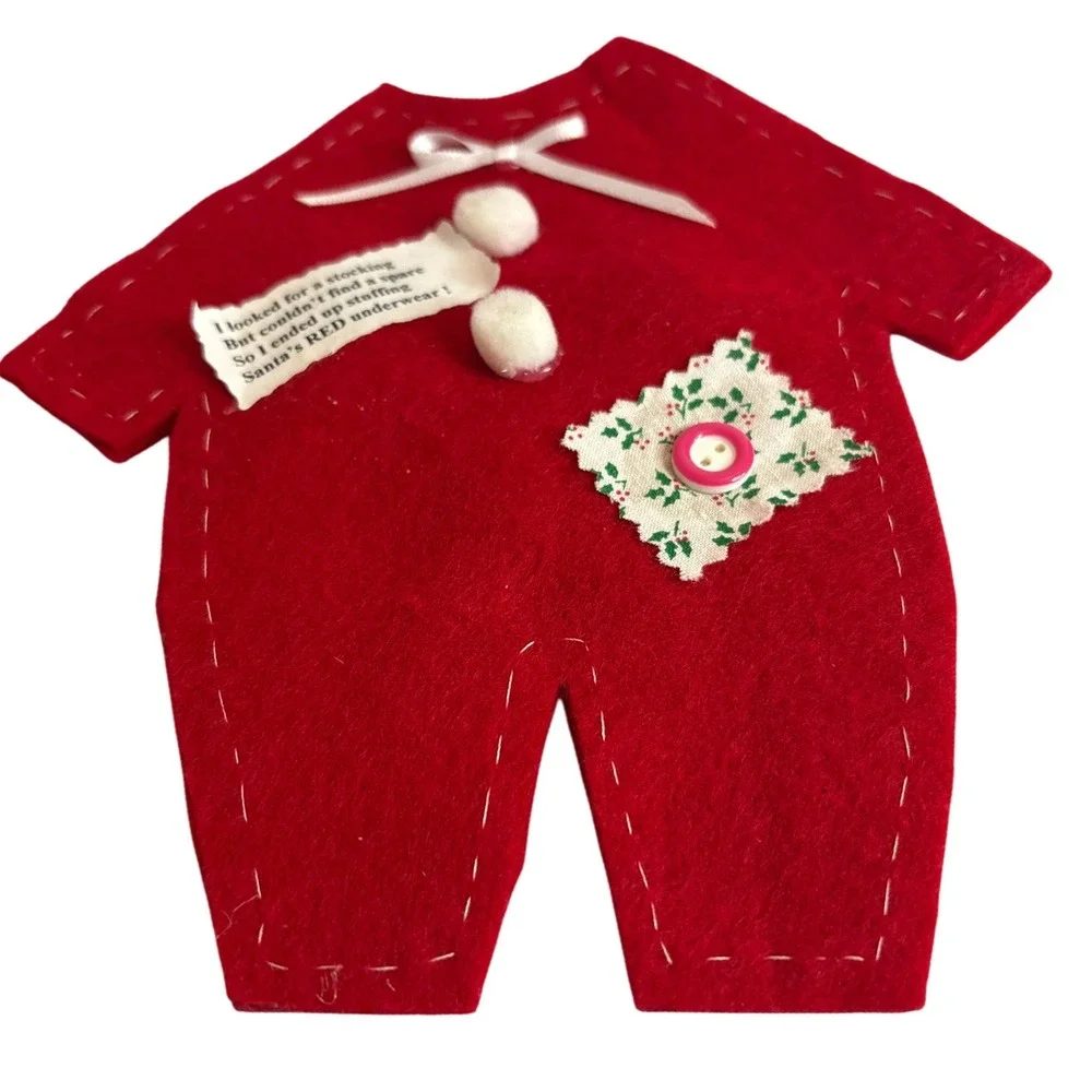Red Felt Christmas Onesie Stocking Stuffer‎ Ornament Santa Underwear Gag Gift